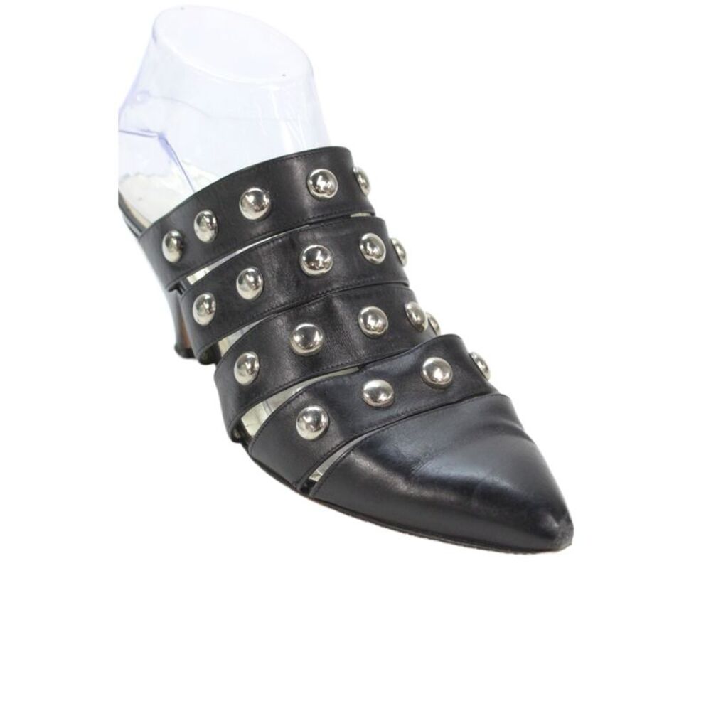 Walter Steiger Womans Leather Studded Heeled Mule Sandals Black Size 9